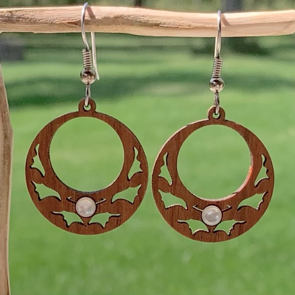 Willow Jewelry - Earrings, Boho Stlye Circles, White Bead 3/$30